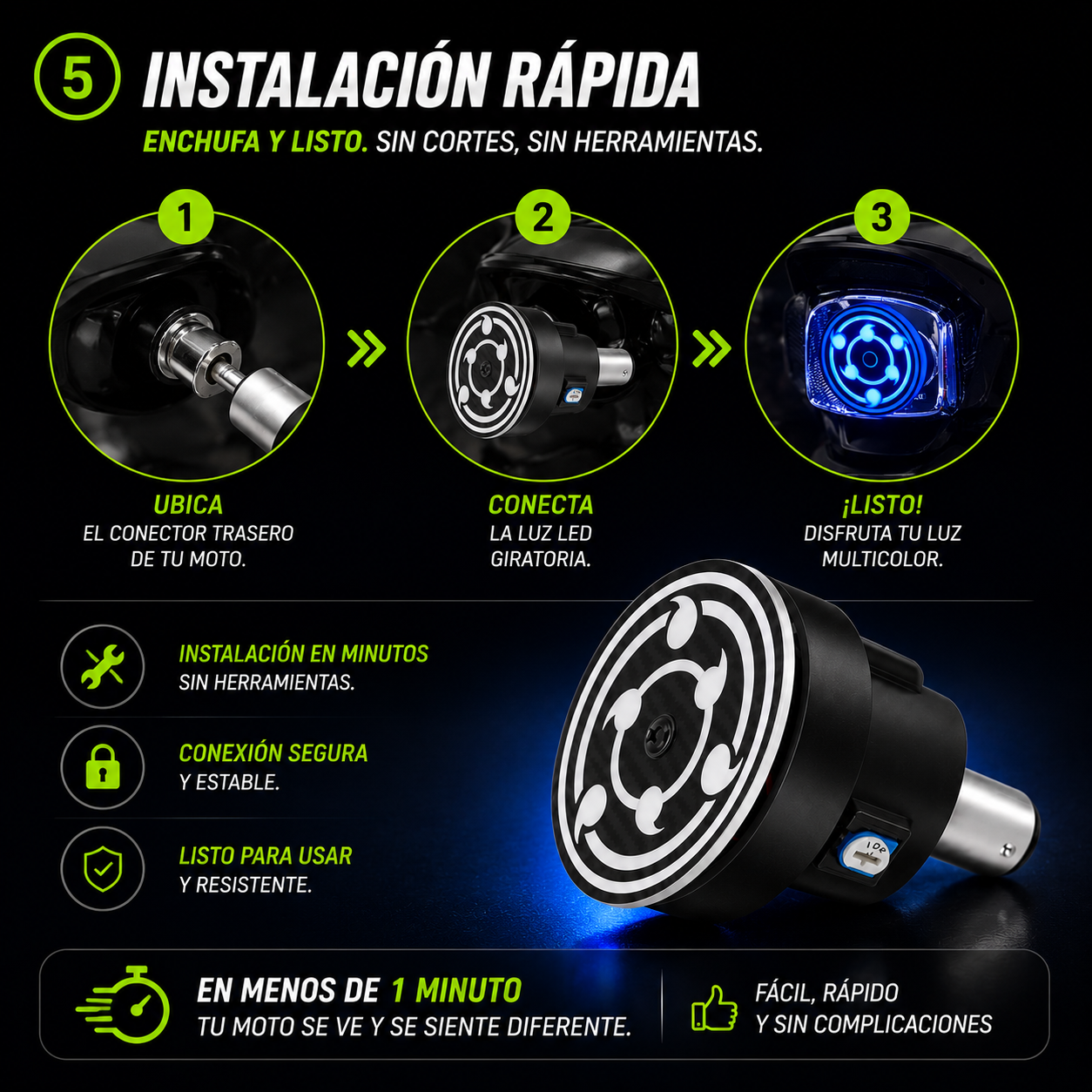 LightPro™- Dale a tu Moto un Estilo Único y Mayor Visibilidad con la Luz Trasera LED Giratoria Multicolor