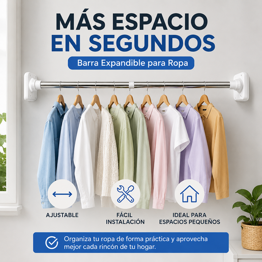 Barra Plegable Expandible - Convierte Cualquier Pared en un Espacio Inteligente para Organizar tu Hogar