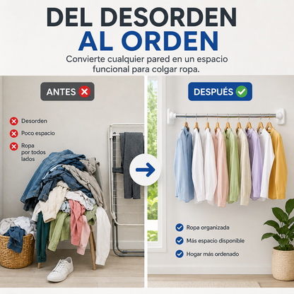 Barra Plegable Expandible - Convierte Cualquier Pared en un Espacio Inteligente para Organizar tu Hogar