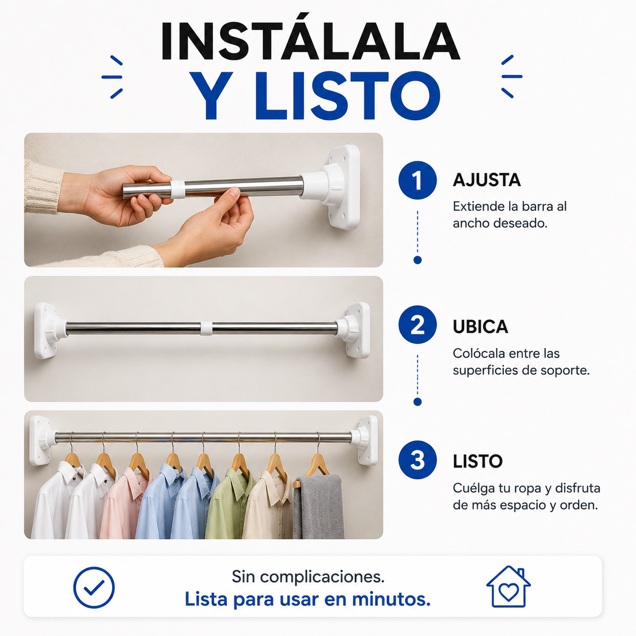 Barra Plegable Expandible - Convierte Cualquier Pared en un Espacio Inteligente para Organizar tu Hogar