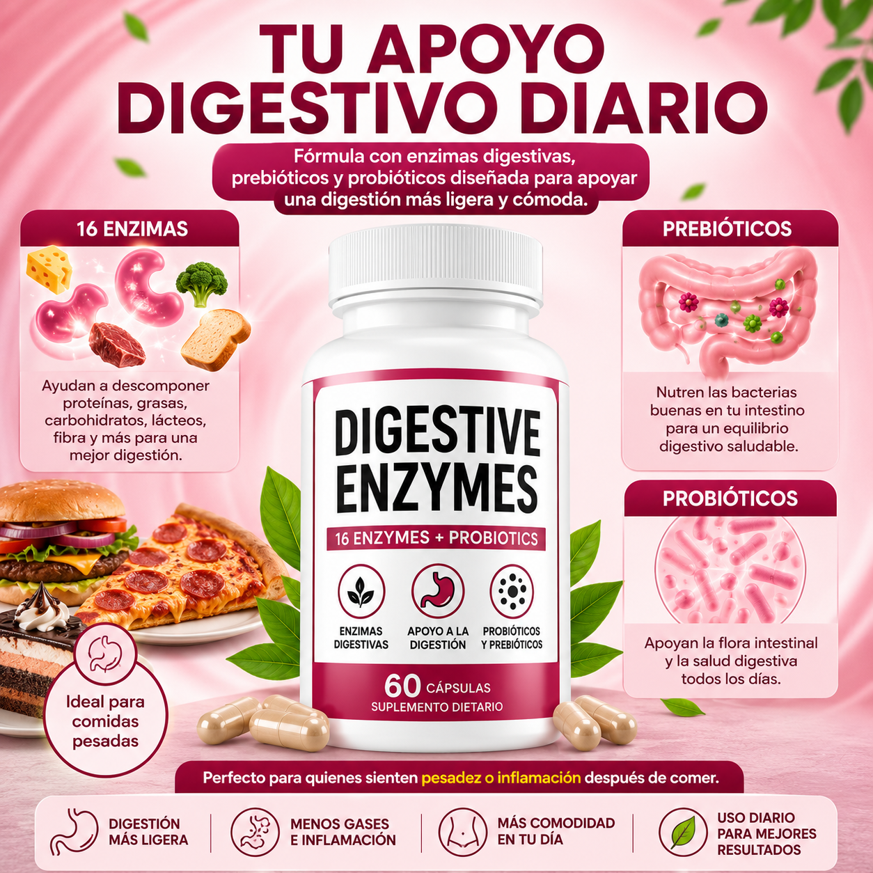 DIGESTIVE ENZYMES™ Apoya tu digestión y siente tu abdomen más ligero después de comer