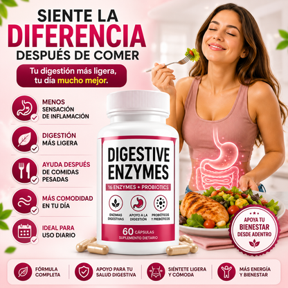 DIGESTIVE ENZYMES™ Apoya tu digestión y siente tu abdomen más ligero después de comer