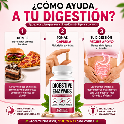 DIGESTIVE ENZYMES™ Apoya tu digestión y siente tu abdomen más ligero después de comer