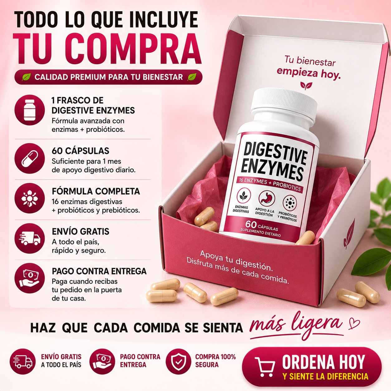 DIGESTIVE ENZYMES™ Apoya tu digestión y siente tu abdomen más ligero después de comer