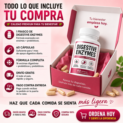 DIGESTIVE ENZYMES™ Apoya tu digestión y siente tu abdomen más ligero después de comer