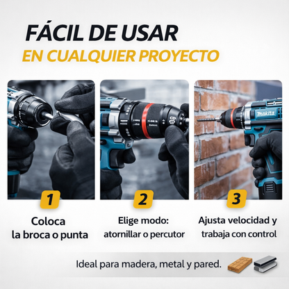 MakitaPro ® TALADRO Inalambrico MAKITA con PERCUTOR + 24 ACCESORIOS + 2 BATERIAS