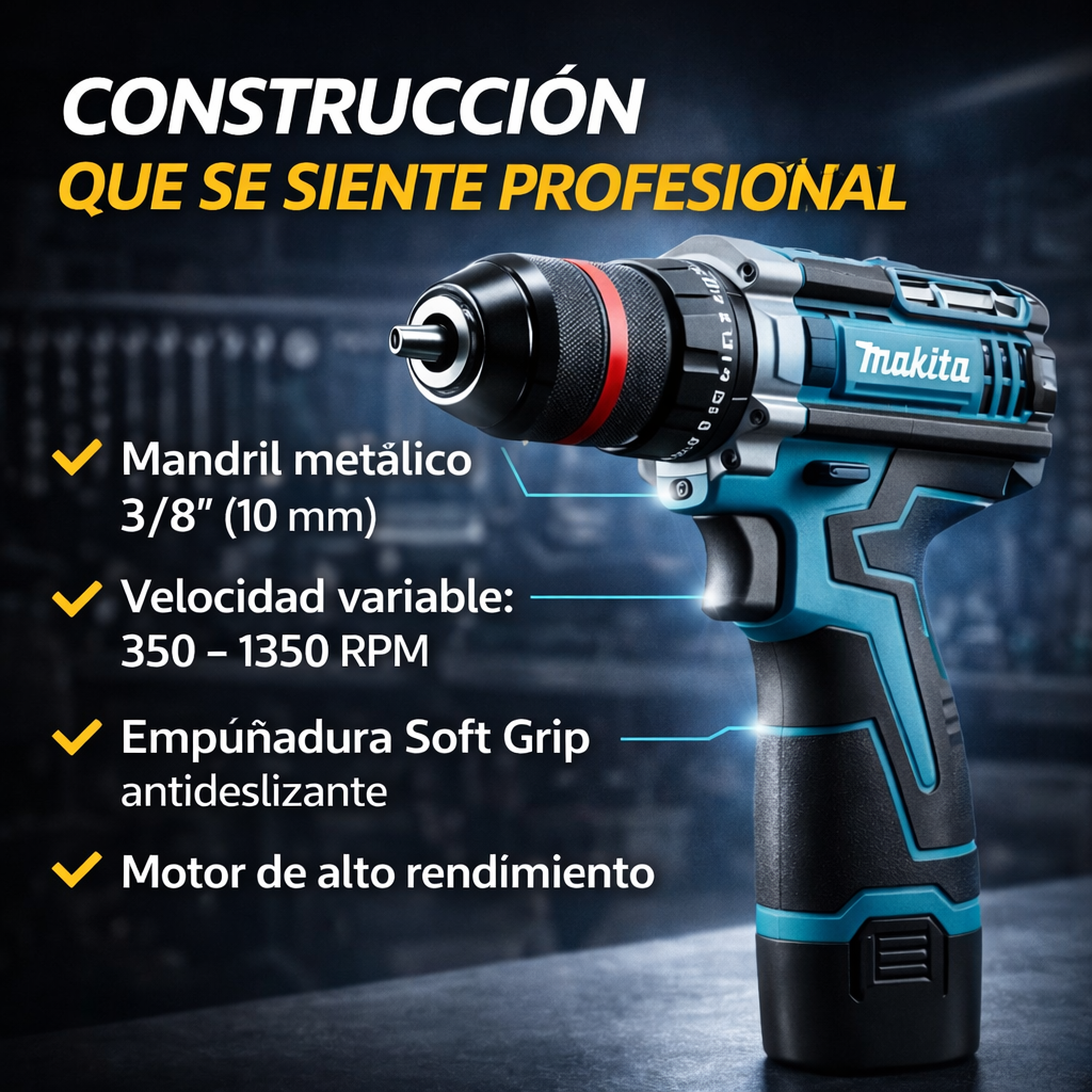 MakitaPro ® TALADRO Inalambrico MAKITA con PERCUTOR + 24 ACCESORIOS + 2 BATERIAS