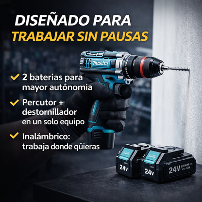 MakitaPro ® TALADRO Inalambrico MAKITA con PERCUTOR + 24 ACCESORIOS + 2 BATERIAS