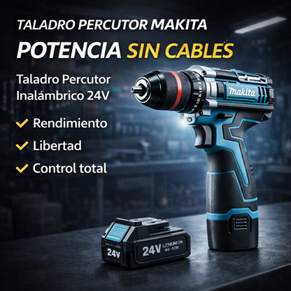 MakitaPro ® TALADRO Inalambrico MAKITA con PERCUTOR + 24 ACCESORIOS + 2 BATERIAS